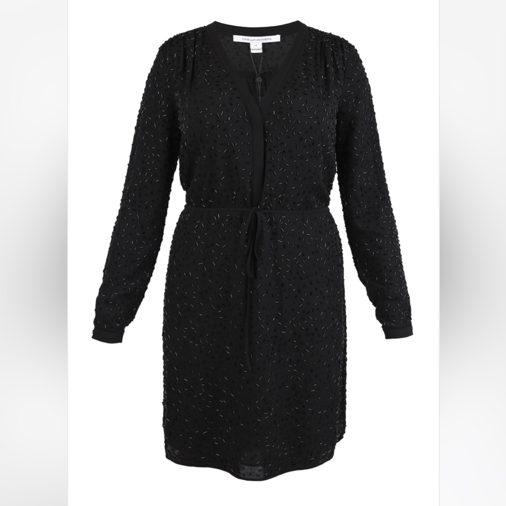 Diane Von Furstenberg Shirley Embellished Dress In Black